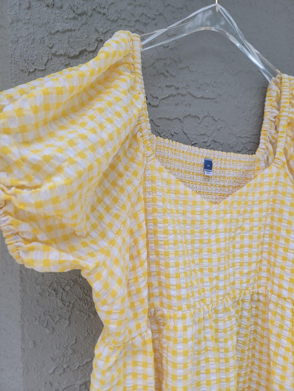 Old Navy Yellow Gingham Puff-Sleeve pickets Mini Dress summer seesucker - Picture 6 of 12